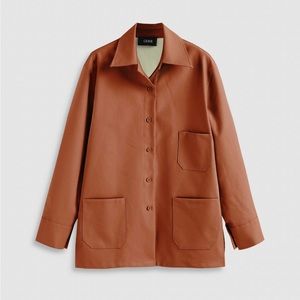 Cider Faux Leather Shacket in Tan